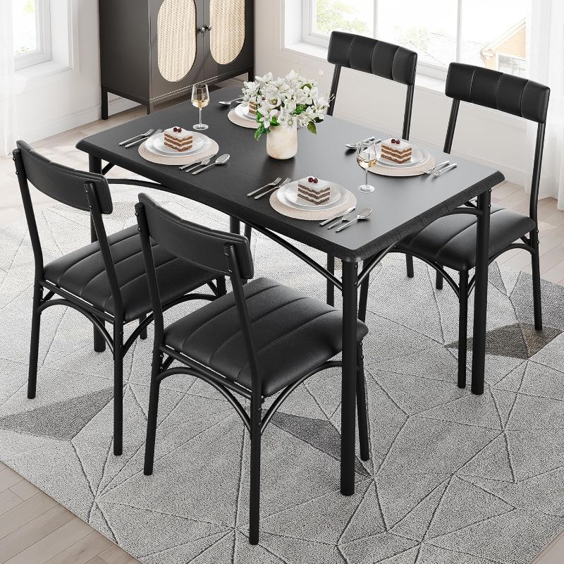 Photo 1 of 
GAOMON Dining Table Set for 4, Kitchen Table and Chairs for 4 with Upholstered Chairs, 5 Piece Dining Room Table Set, Rectangular Kitchen Table Set for...