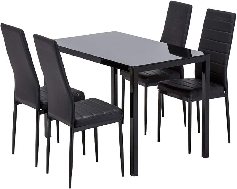 Photo 1 of 
MECOR 5PC Kitchen Dinning Table Set Glass Top Metal Legs W/4 PU Leather Chairs Black