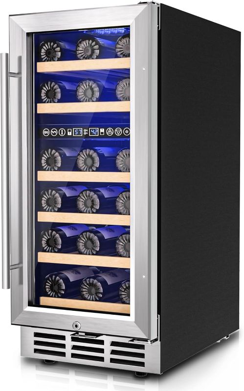 Photo 1 of 15 Inch Wine Cooler Refrigerator, 30 Bottle Wine Fridge with Stainless Steel Glass Door & Digital Temperature Control, Built-in/Freestanding Wine Cooler with Removable Shelves, 3.6 CU.FT