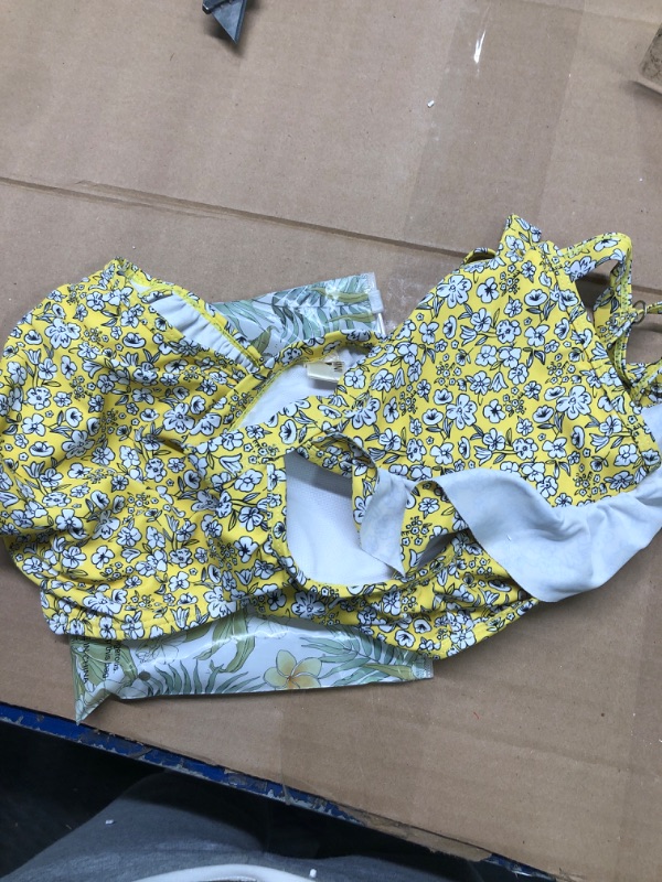 Photo 1 of SHEKINI Women's Bathing Suits Ruffles Flounce Bikini Sets Low Rise Two Piece Swimsuit(S, Yellow Printing)