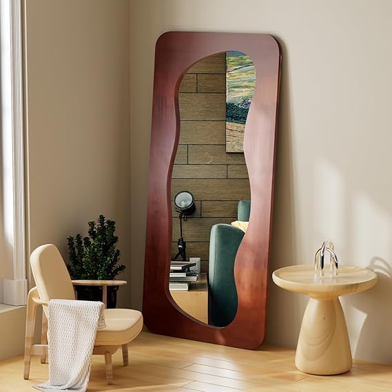 Photo 1 of 65" x 24" Full Length Mirror Wood Framed wavy  Full Body Mirror Rectangular Shatter-Proof Mirror Hanging/Leaning Wall Mounted Wooden Mirror for Bedroom Dressing Living Room  