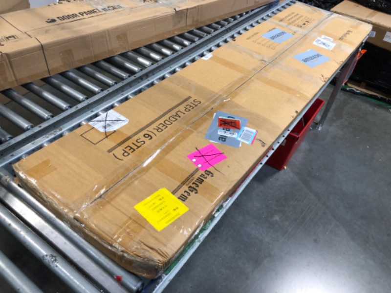 Photo 1 of GameGem 6 Step Ladder, Aluminum Folding Step Stool with Anti-Slip Sturdy and Wide Pedal, Portable Lightweight Step Ladder with Handgrip for Indoor Outdoor Use, 330 lbs Capacity, Black Woodgrain