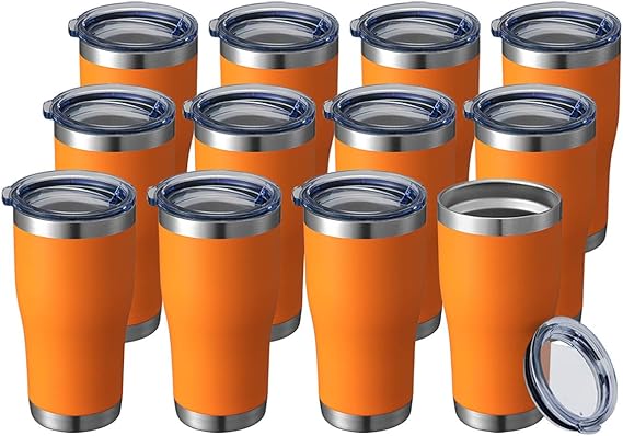 Photo 1 of 20oz Tumbler Bulk Stainless Steel Tumblers with Lid Vacuum Insulated Double Wall Travel Coffee Mug Powder Coated Tumbler Cup for Hot and Cold Drinks(Orange, 24 pack)