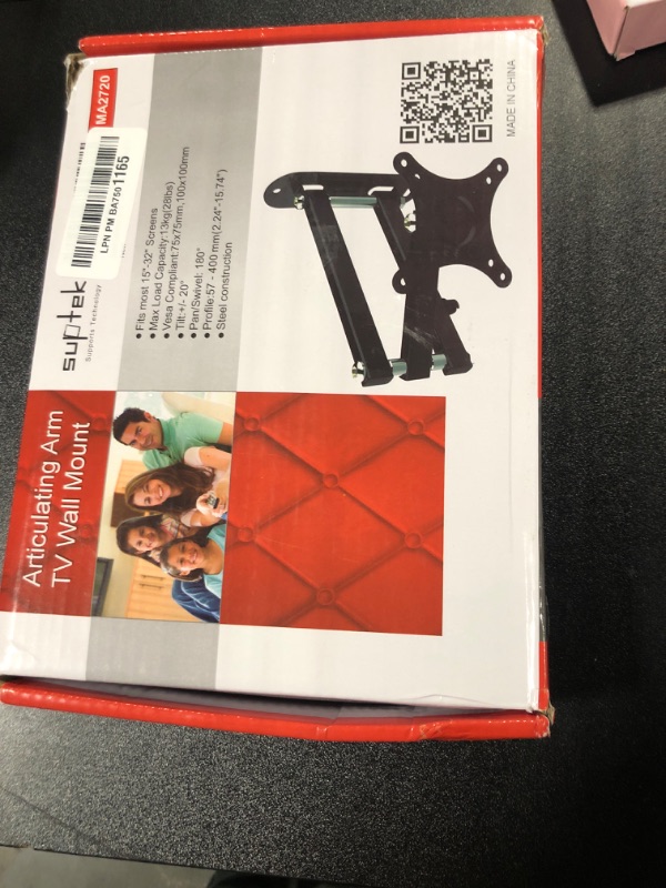 Photo 1 of Suptek TV Wall Mount Swivel Tilt Rotation Full Motion Adjustable Articulating for Most 15-32 inch LED, LCD Monitor Wall Mount VESA 75,100 (MA2720) Black