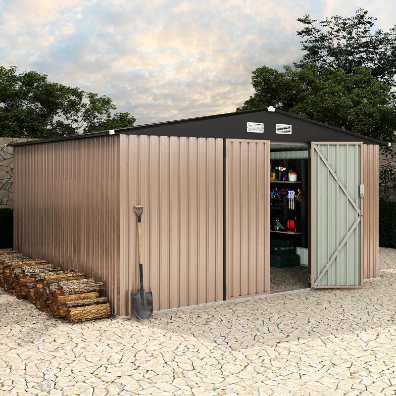 Photo 1 of 10x12 FT Metal Storage Sheds Outdoor, Metal Yard Sheds Metal Garden Shed Kit, Metal Tool Shed with Lockable Door, Metal Utility Sheds Buildings with Air Vent for Backyard Garden Patio Lawn