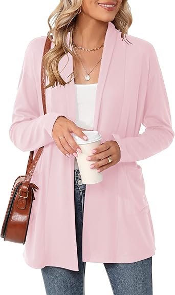 Photo 1 of  Women's Long Sleeve Open Front Cardigan Casual Loose Lightweight Cardigans with Pockets
