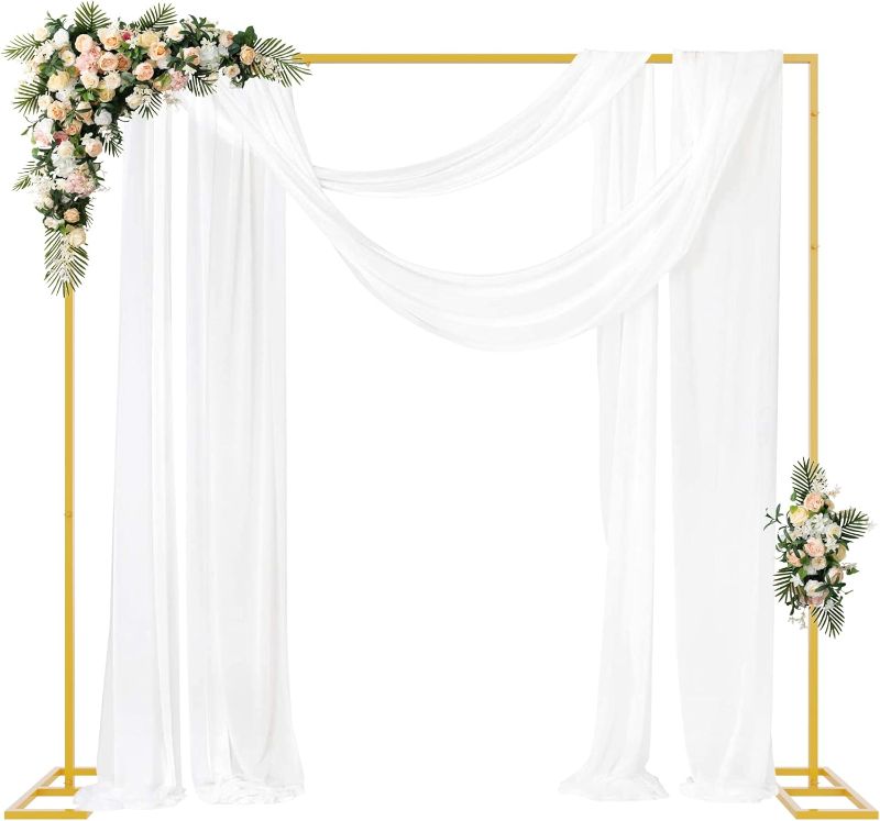 Photo 1 of 8FT x 8FT Backdrop Stand Heavy Duty with Base, Gold Portable Adjustable Pipe and Drape Backdrop Stand Kit, Square Metal Arch Party Frame for Wedding Birthday Parties Banquet Decorations