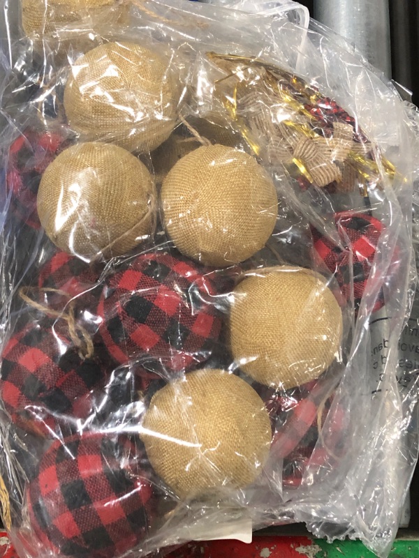 Photo 2 of 30 Pcs Christmas Tree Ornaments Decorations,18 Buffalo Plaid Burlap Farmhouse 2.4in Christmas Ball Ornament with 12 Mini Plaid Burlap Bows for Country Rustic Xmas Home Decor Indoor(Red Black)