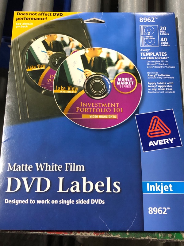 Photo 2 of Avery Inkjet Media Labels, White Matte, 20 Disc and 40 Spine Labels/Pack (8962)