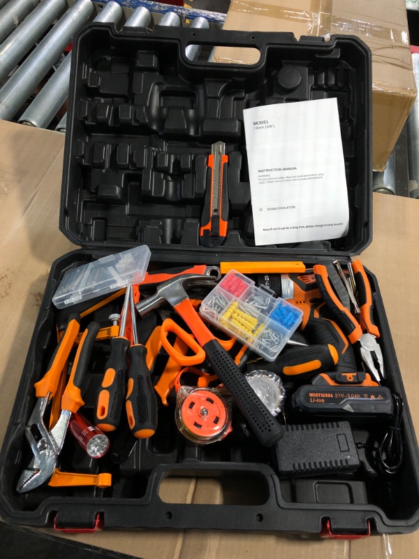 Photo 3 of ***Not Exact***
Tool Box, 16.8V Tool Kit with Drill, 247 In-lb Torque, 0-1300RMP Variable Speed, 10MM 3/8'' Keyless Chuck, 18+1 Clutch, 1.3Ah Li-Ion Battery & Charger for Home Tool Kit