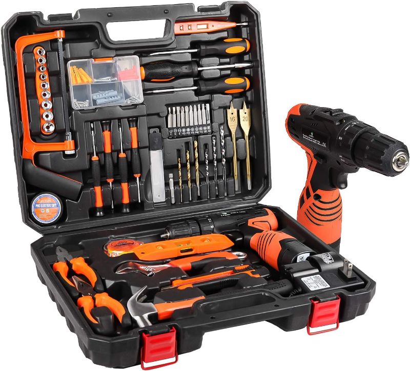 Photo 1 of ***Not Exact***
Tool Box, 16.8V Tool Kit with Drill, 247 In-lb Torque, 0-1300RMP Variable Speed, 10MM 3/8'' Keyless Chuck, 18+1 Clutch, 1.3Ah Li-Ion Battery & Charger for Home Tool Kit