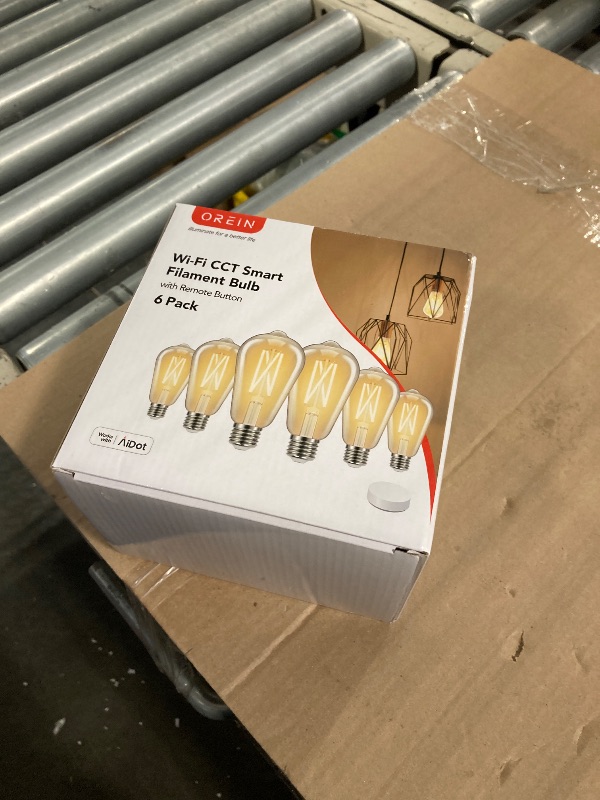 Photo 2 of ***MISSING 2***
OREiN Smart Edison Light Bulbs with Smart Button, WiFi ST19(58) Vintage Light Bulbs E26 Base, 800lm Dimmable 2700K-6500K Tunable White, Smart Filament Bulb That Work with Alexa, 60W Equivalent, 6Pack