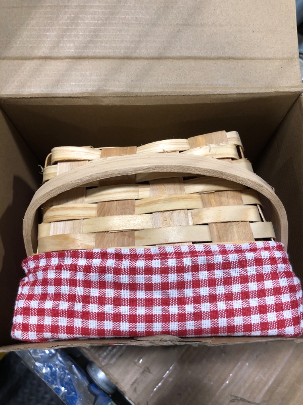 Photo 1 of 4 Pcs Women's Riding Hood Costume Halloween Party Dress with Red Hooded Cloak White High Socks Picnic Basket (XS)
