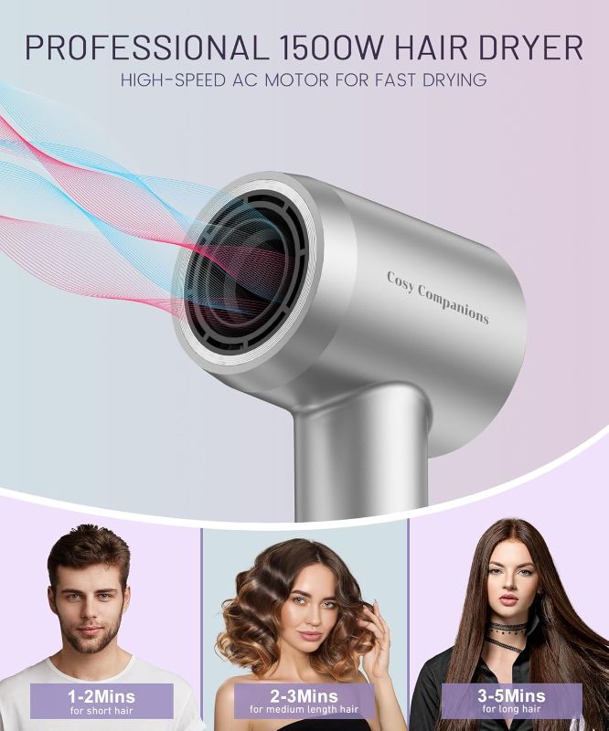 Photo 1 of *** SIMILAR *** Hair Dryer - 150000 RPM High-Speed Brushless Motor Negative Ionic Blow Dryer for Fast Drying, Low Noise Thermo-Control Hair Dryer with Diffuser and Nozzle, Silvery