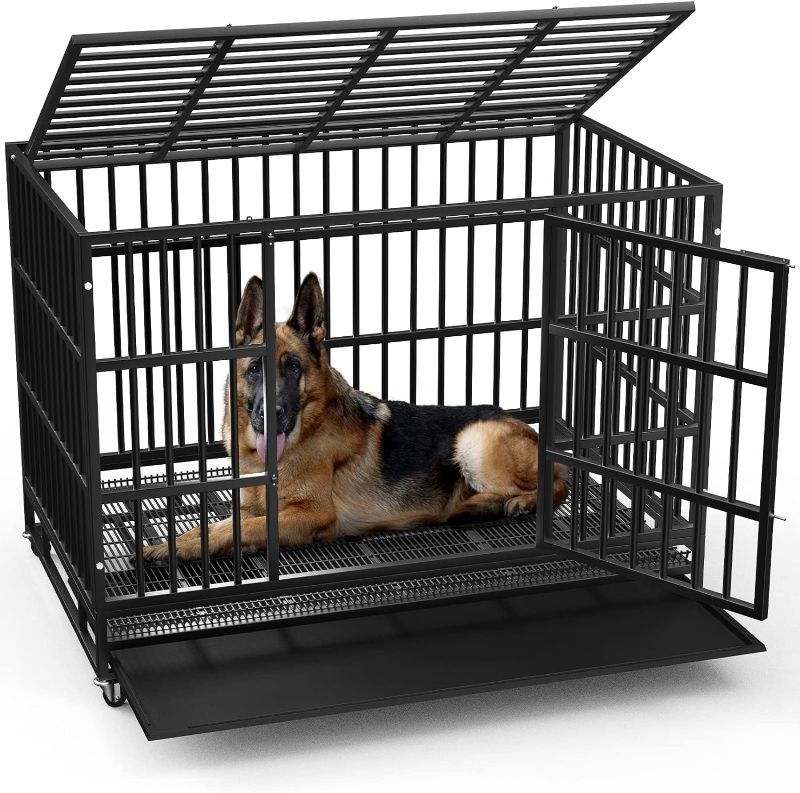 Photo 1 of *** SIMILAR *** LEMBERI 48/38 inch Heavy Duty Indestructible Dog Crate, Escape Proof Dog Cage Kennel with Lockable Wheels,High Anxiety Double Door,Extra Large Crate Indoor for Large Dog with Removable Tray