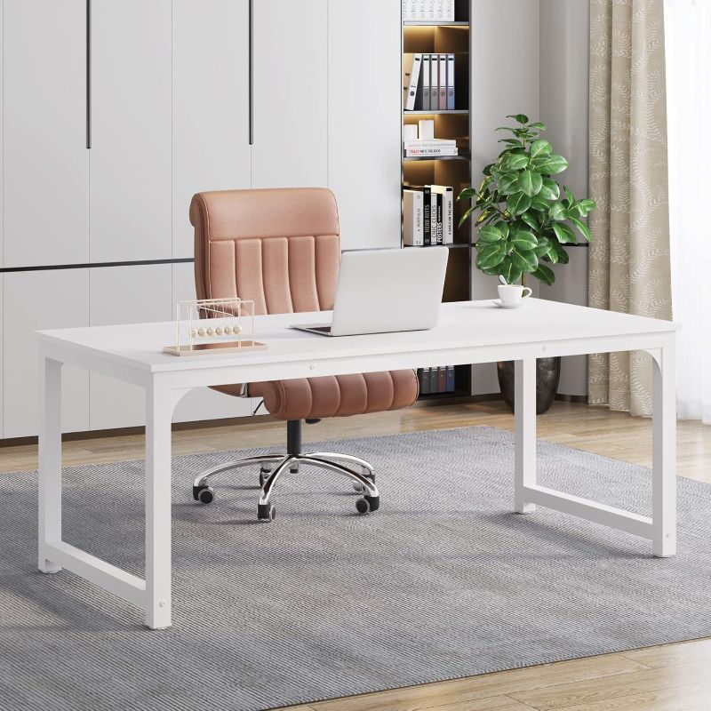 Photo 1 of  *** SIMILAR *** Executive Office Desk Computer Table Study Writing Desk Workstation for Home Office, Spliced Desktop, White