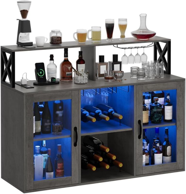 Photo 1 of *** SIMILAR *** GarveeHome Bar Cabinet for Home, Liquor Cabinet with Power Outlets, Led Lights and and Glass Holder, Wine Cabinet with Storage, Wine Cabinet with Racks for Home, Kitchen Retro Gray 