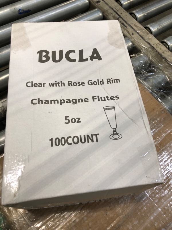 Photo 2 of bUCLA 100 Pack Rose Gold Plastic Champagne Flutes - 5OZ Plastic Champagne Glasses With Rose Gold Rim - Premium Quality Rose Gold Disposable Cups-Ideal for Mother's Day/Parties/Weddings