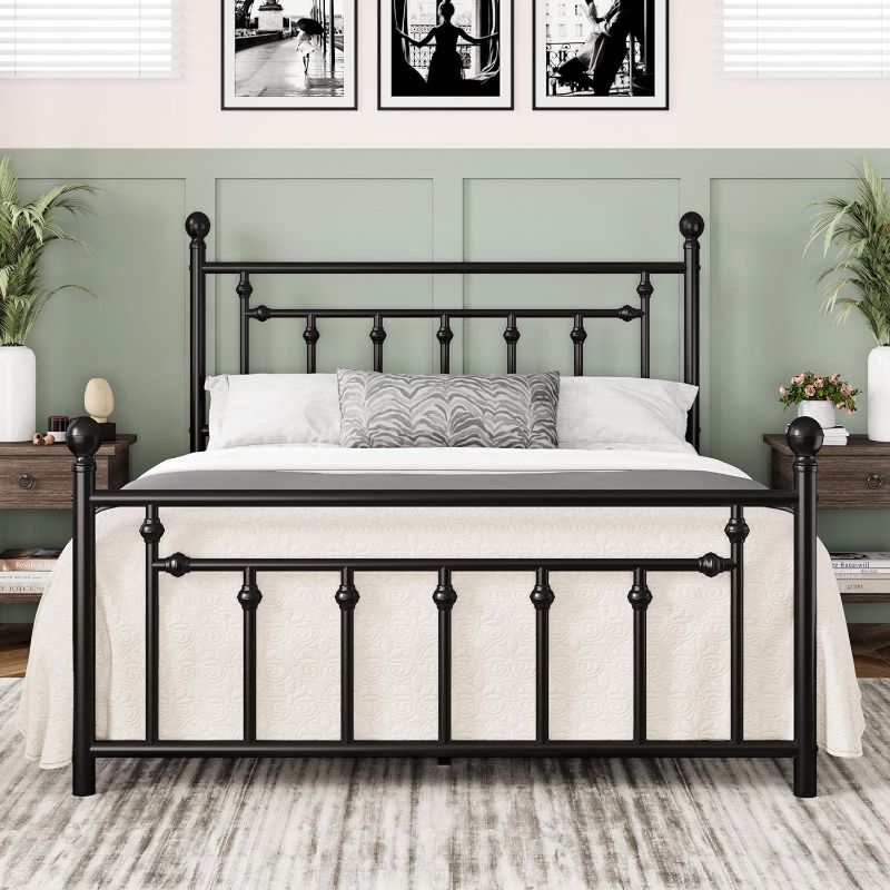 Photo 1 of Allewie 14 Inch Queen Size Metal Platform Bed Frame with Victorian Vintage Headboard and Footboard/Under Bed Storage/No Box Spring Needed/Easy Assembly/Noise-Free/Mattress Foundation/Black