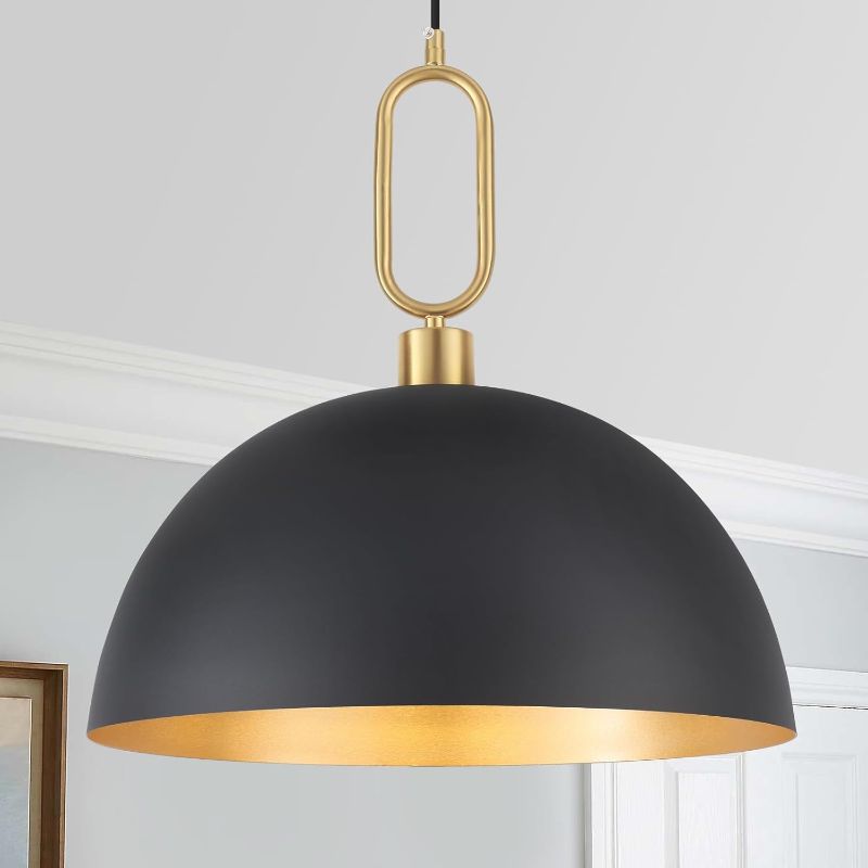 Photo 1 of 16" Farmhouse Pendant Light for Kitchen Island Black and Gold Large Dome Hanging Light Modern Industrial Pendant Light Fixtures for Dining Room Bedroom Hallway