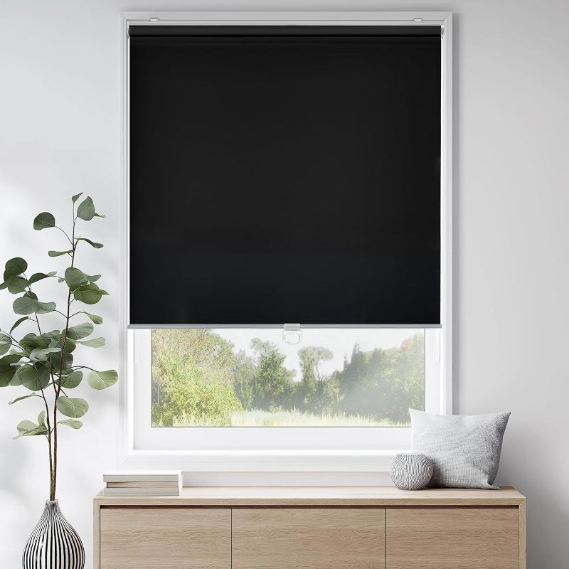 Photo 1 of ChrisDowa 100% Blackout Roller Shade, Window Blind with Thermal Insulated, UV Protection Fabric. Total Blackout Roller Blind for Office and Home. Easy to Install. Black,70" W x 72" H