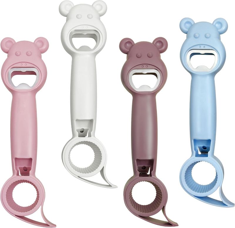 Photo 1 of 4 in 1 Cute Bear Bottle Opener, 4PCS Multi Function Can Opener Bottle Jar Openers Soda Can Opener Tool, for Jelly Jars, Wine, Beer, Canning Bottles