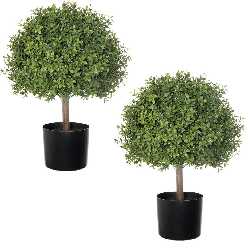 Photo 1 of 2 Pack 24.5inch Artificial Topiary Ball Plants, Faux Boxwood Ball in Pot, Fake Outdoor Plant for Front Door Decor, Home Decor, Garden, Wedding Decor