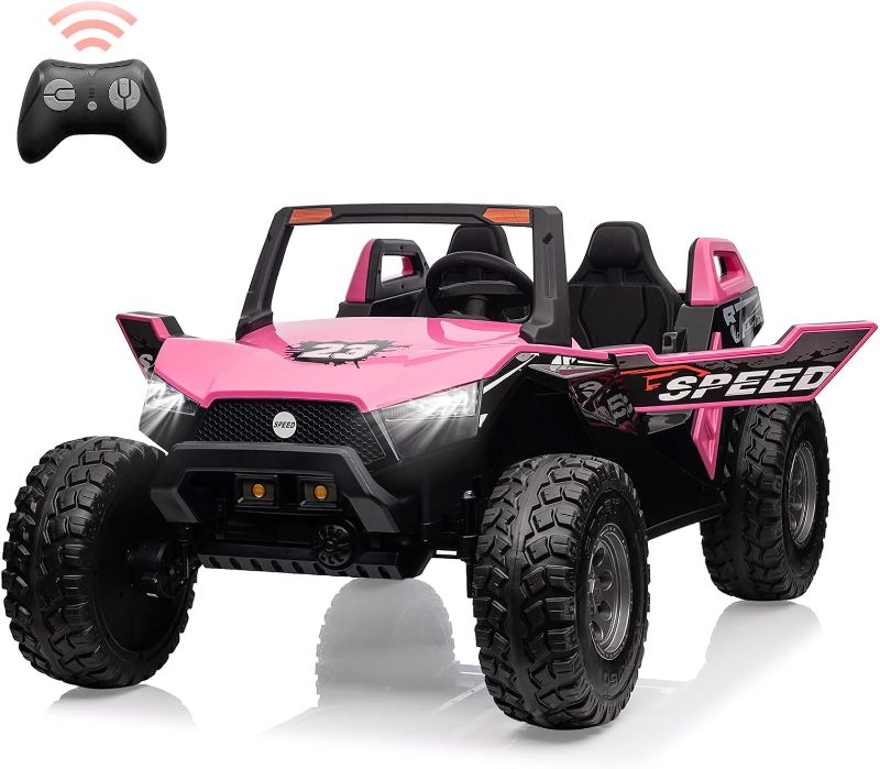 Photo 1 of 24V 2 Seaters Ride On UTV with Remote Control, Battery Powered Extra Large Ride Car Toy for 2 Kids, 2 Seats+One More Foldable Seat, 15.4" Eva Wheels Off-Road with Music, Light for 3-8 Years,Pink