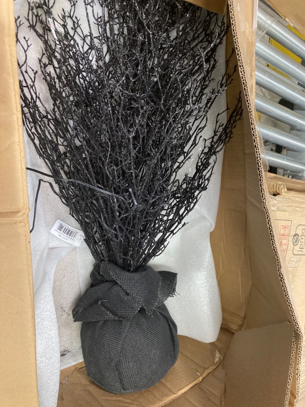 Photo 2 of 
Nearly Natural 5ft. Pre-Lit Halloween Black Twig Artificial Fall Tree in Burlap Planter with 85 Warm White LED Lights