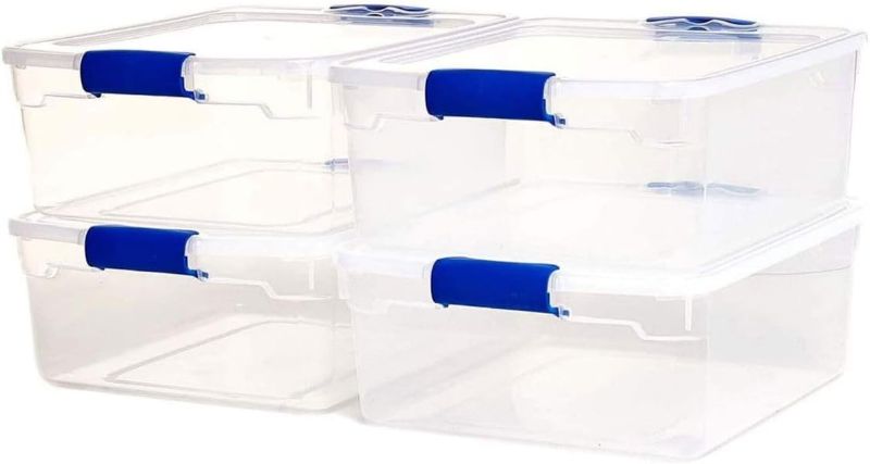 Photo 1 of 15.5 Quart Plastic Multipurpose Stackable Storage Container Tote Bins with Secure Latching Lids for Home or Office Organization, Clear, 4 Pack