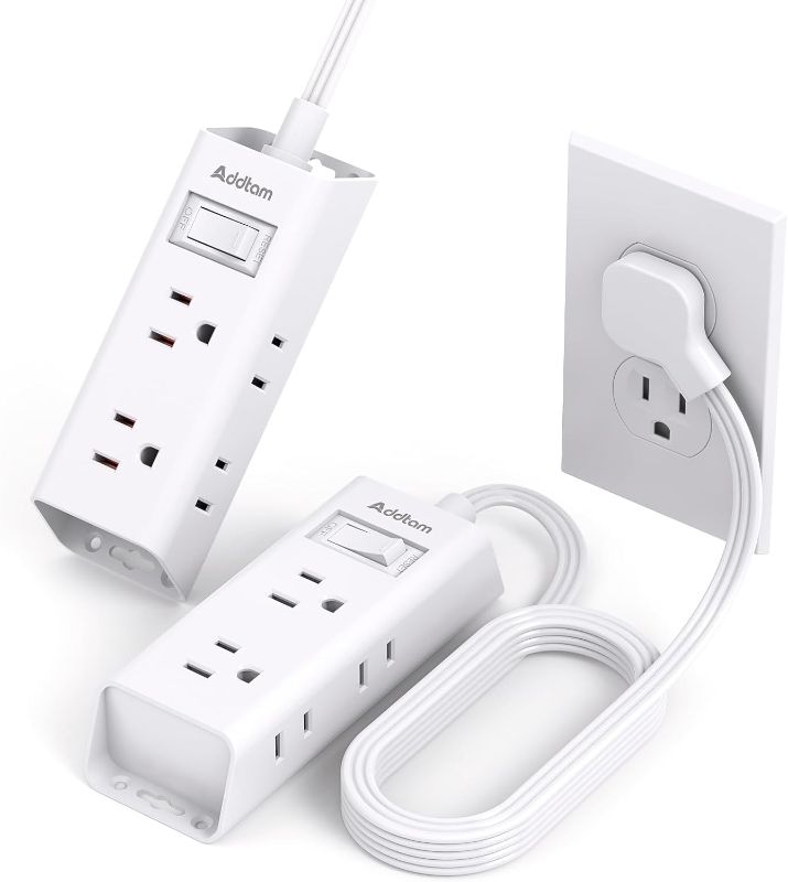 Photo 1 of 2-PACK Flat Extension Cord - Addtam 5 ft Ultra Flat Plug Power Strip with 6 Outlets Extender, No Surge Protector for Cruise Ship, Travel, Dorm Room Essentials