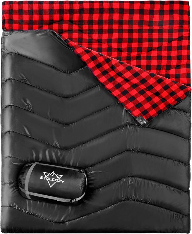 Photo 1 of Double Sleeping Bag for Adults Kids Camping, XL Queen Size Sleeping Bag for All Season Hiking Backpacking, 2 Person Sleeping Bag Lightweight Waterproof for Cold Weather & Warm
