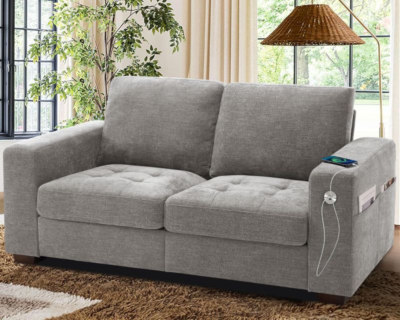 Photo 1 of  Inch Sofa Couch, Modern Loveseat with Removable Covers and USB Ports, Large Chenille Comfy Sofa for Living Room, Oversized Loveseat Sofa for Apartment (Grey)