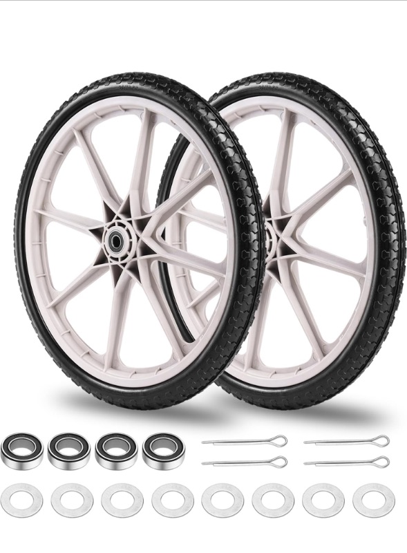 Photo 1 of 20" Flat Free Tire and Wheel with 3/4" & 5/8" Bearing, Replacement Wheels for Rubbermaid Wheelbarrow,Lawn Carts, Big Wheel Utility Carts and Garden Yard Cart, 2 Pcs 