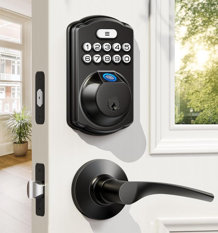 Photo 1 of 
Veise Fingerprint Door Lock with 2 Lever Handles - Keyless Entry Door Lock, Electronic Keypad Deadbolt & Front Door Lock Handle Sets, Auto Lock, Easy Installation, Matte Black