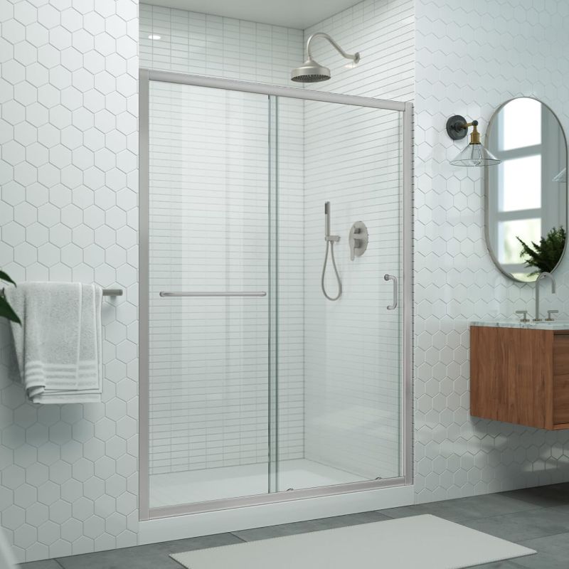 Photo 1 of DreamLine Levantine H Semi-Frameless Sliding Shower Door, Clear Glass in Brushed Nickel