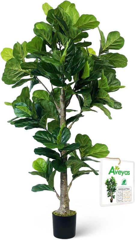 Photo 1 of Aveyas 6ft Artificial Fiddle Leaf Fig Tree for Home Decor, 6 Feet Large Faux Plant Fake Ficus lyrata Silk Trees with Pot for Indoor Outdoor House Living Room Office (6 ft Tall)