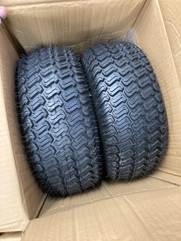 Photo 2 of 2 PCS 15x6.00-6 Lawn Mower Tires with Rim,4 Ply Tubeless,570lbs Capacity,3" Offset Hub 3/4" Bushing,Front Tire Assembly Replacement for John Deere,Cub Cadet and More Lawn &Garden Riding Mower¡­