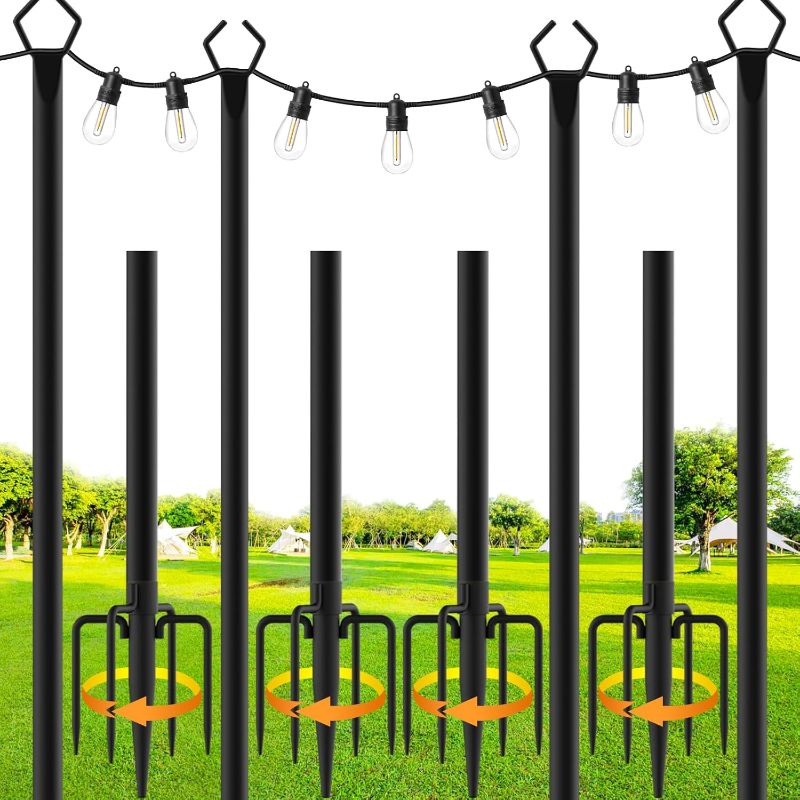 Photo 1 of 4 Pack 10Ft String Light Poles,Light Poles for Outside String Lights,Outdoor Light Poles with Fork,Metal Poles Stand for Patio,Backyard,Deck