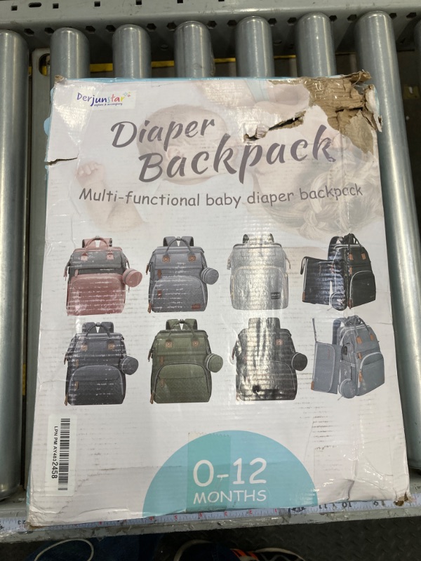 Photo 2 of DERJUNSTAR Diaper Bag Backpack,Baby Diaper Bags, Multifunctional Travel Diaper Waterproof Backpack for Baby Boy & Girls, with Portable Diaper Pad,Grey