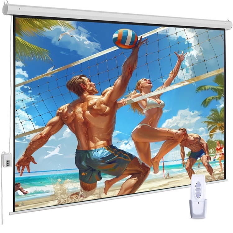 Photo 1 of 120" Motorized Projector Screen, Electric 4:3 Projector Screen with Remote Control, Indoor/Outdoor HD Movie Screen, Wall/Ceiling Mounted, Perfect for Home Office Theater TV, White