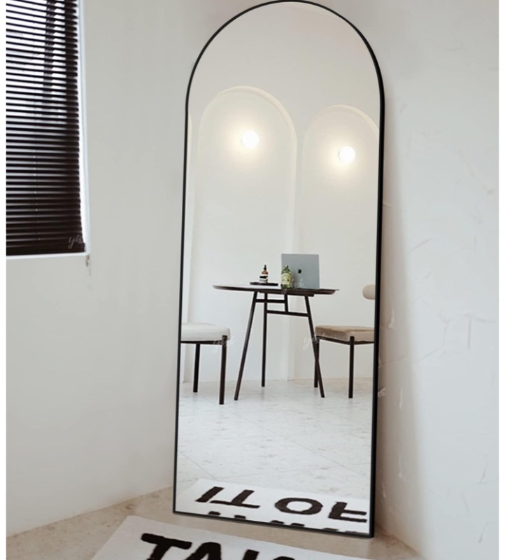 Photo 1 of 34"x76" Arched Full Length Mirror, Black Large Floor Mirror with Aluminum Alloy Frame Standing Hanging or Leaning Wall-Mounted Mirror, Vanity Mirror for Living Room and Bedroom