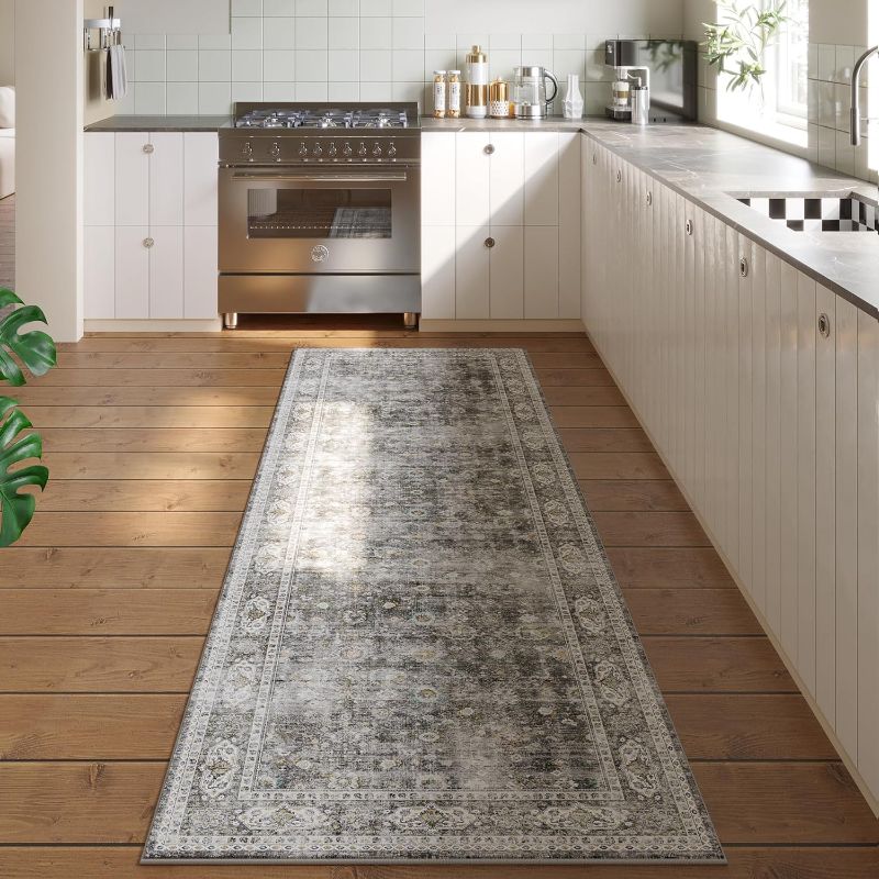 Photo 1 of ***UNSURE OF EXACT MEASUREMENTS***  Runner Rug Hallway Runner Rug Washable Kitchen Runner Rugs with Rubber Backing 2'6''x8' 100% Polyester Vintage Rug for Entryway Indoor, Kitchen, Laundry, Bedroom Green
