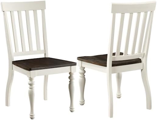 Photo 1 of ***SIMILAR BUT NOT EXACT***  Joanna Farmhouse Turned Legs, Wire-Brushed Two-Tone Ivory and Mocha Finish, Crafted from Asian Hardwood Solids, Set of 2 Dining Chair, White
