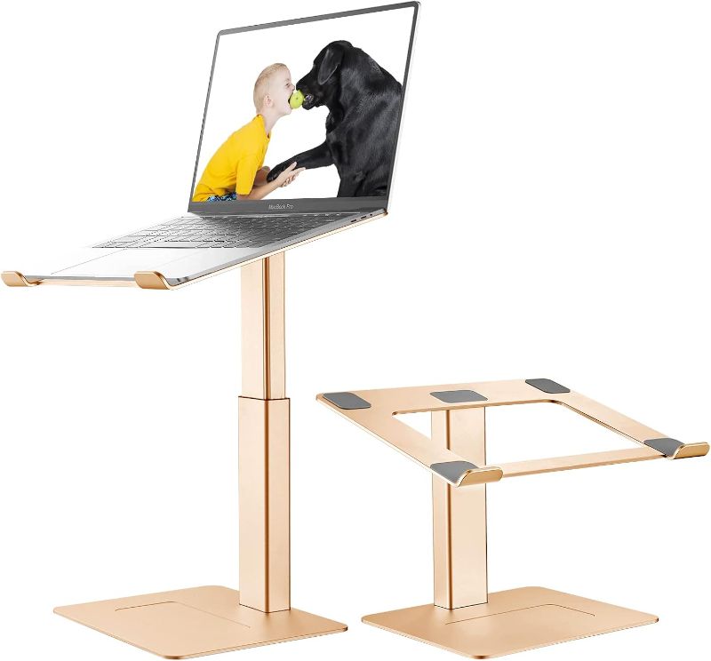 Photo 1 of ***THE ITEM IS SIMILAR TO THE IMAGE***Laptop Stand for Desk, Ergonomic Aluminum Laptop Stand Adjustable Height from 7-15", Sitting and Standing Laptop Riser for 10-17" Notebook (Rose Pink)