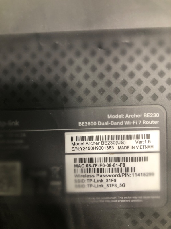 Photo 3 of ***brand new*** TP-Link Dual-Band BE3600 Wi-Fi 7 Router Archer BE230 4-Stream 3.6 Gbps 2×2.5G + 3×1G Ports