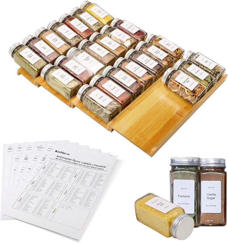 Photo 1 of ***Stock photo shows a similar item***Spice Drawer Organizer  Bamboo Spice Racks Tray Seasoning Containers for Kitchen Drawers,Cabinets,Countertops