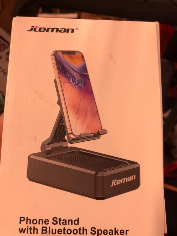 Photo 3 of ***Missing charging cable (USB-C)***Cell Phone Stand with Wireless Bluetooth Speaker and Anti-Slip Base HD Surround Sound Perfect for Home and Outdoors with Bluetooth Speaker for Desk Compatible with iPhone/ipad/Samsung Galaxy