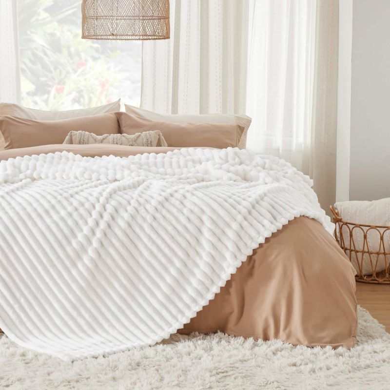 Photo 1 of Bedsure King Size Blanket for Bed - Super Soft Cozy Blankets for Women, Cute Large Fleece Blanket for Girls, Off White, 108x90 Inches