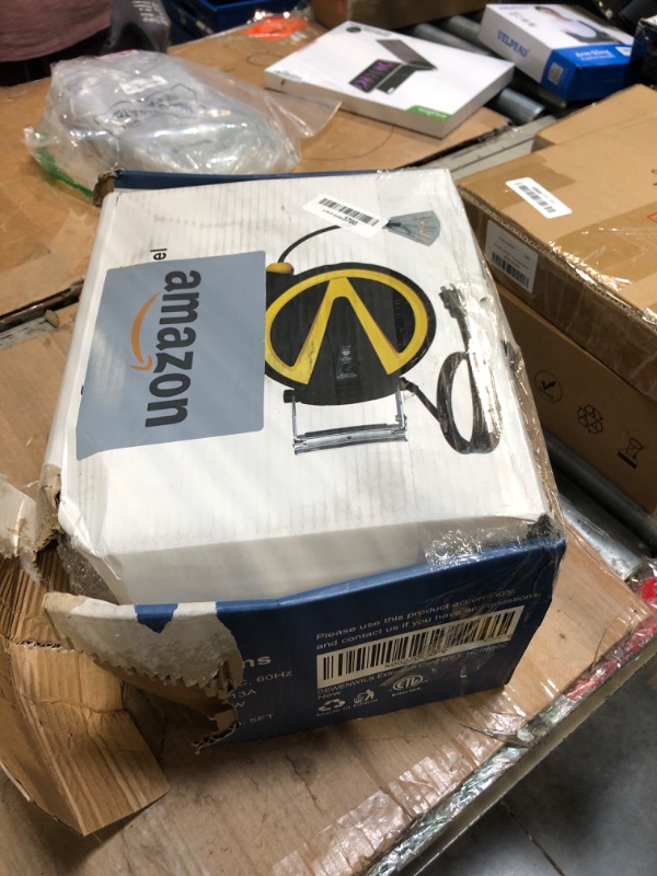 Photo 1 of DEWENWILS Retractable Cord Reel, New Slow Auto Return Technology, 50FT-Heavy Duty Electric Cord Reel, 14/3AWG SJTW, Lighted Triple Tap Outlets, 13 Amp Circuit Breaker, Ceiling/Wall Mount, ETL Listed